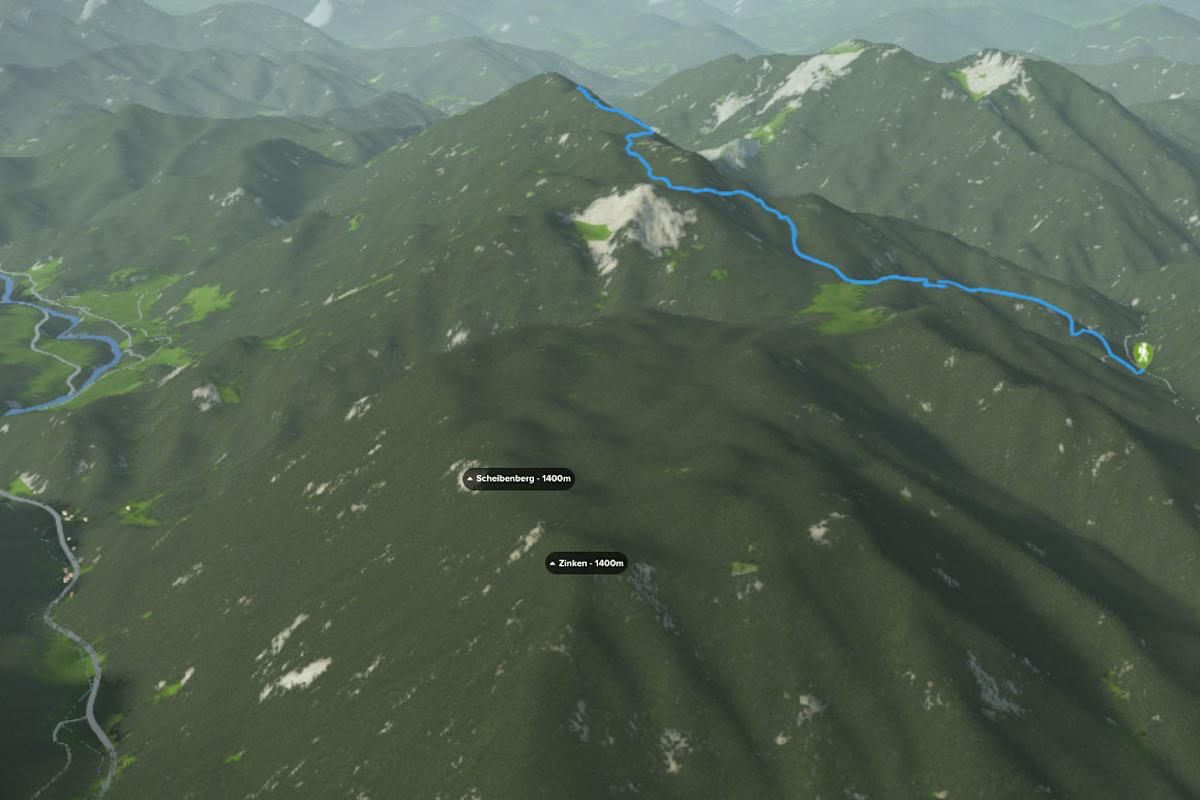 3D-Kartenausschnitt der Bergtour auf Gamsstein und Hochkogel in den Nördlichen Kalkalpen