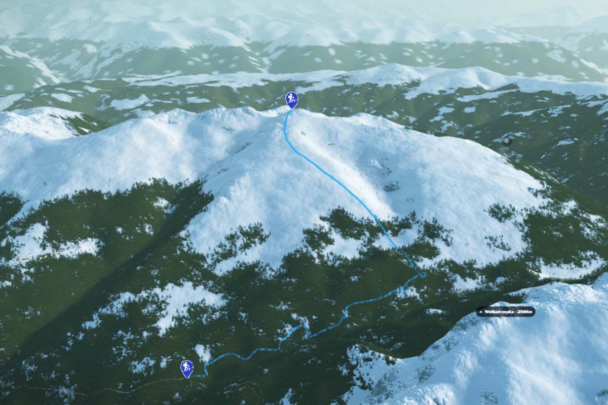 3D-Kartenausschnitt der Skitour auf den Großen Gabler in den Südtiroler Dolomiten