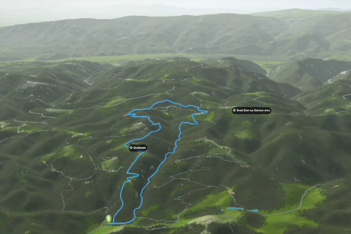3D-Kartenausschnitt der Wanderung durch die Heiligengeistklamm an der südsteirischen Weinstraße bei Leutschach