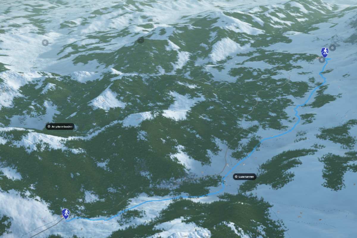 3D-Kartenausschnitt der Schneeschuhtour am Fuße des Säntis: Schwägalp - Seeben