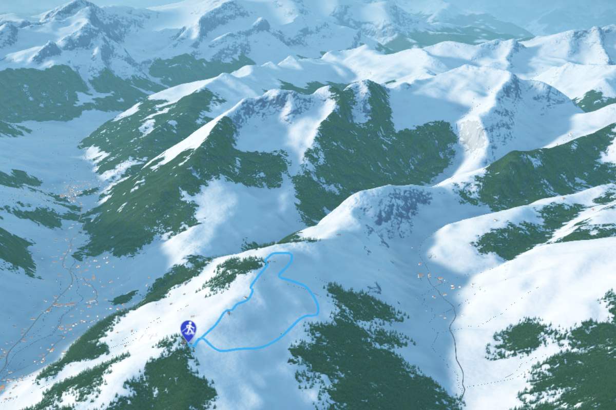 3D-Kartenausschnitt der Schneeschuhtour am Gstaader Hausberg Eggli im Berner Oberland