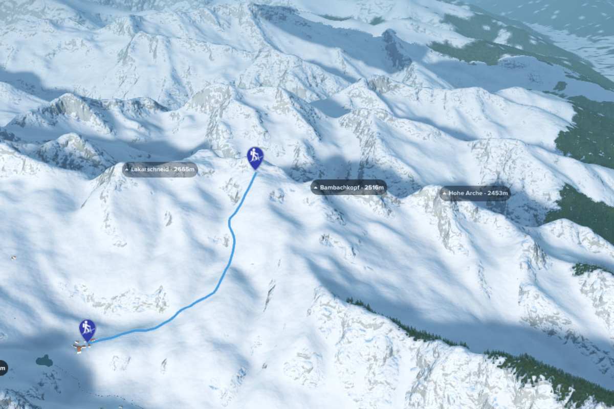 3D-Kartenausschnitt der Skitour auf den Tristkogel am Kitzsteinhorn in Salzburg