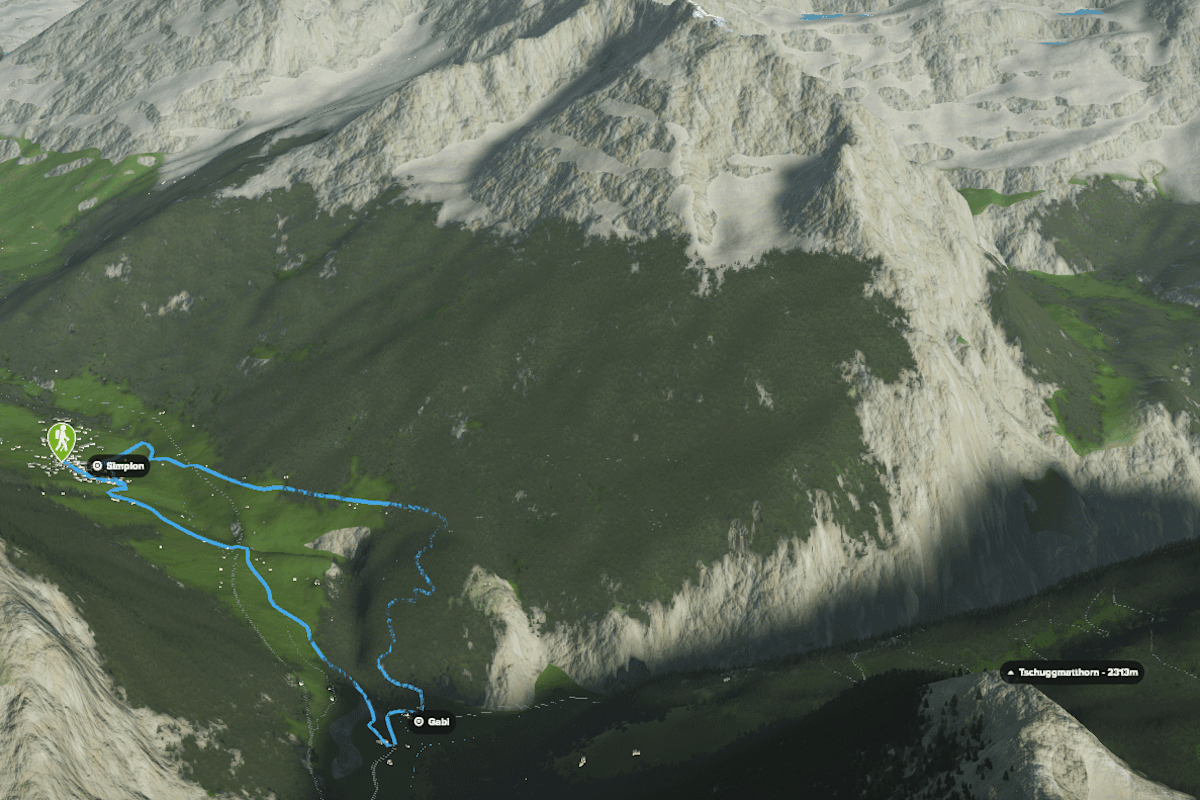 3D-Kartenausschnitt des Rundwegs Simplon Dorf im Wallis