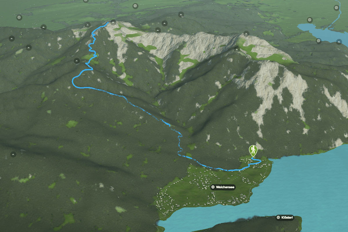 3D-Kartenausschnitt der Wanderung auf den Heimgarten am Walchensee in Bayern