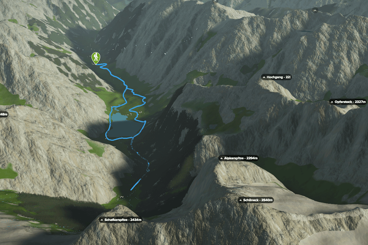 3D-Kartenausschnitt der Wanderung zum Schwarzensee im Naturpark Sölktäler in der Steiermark