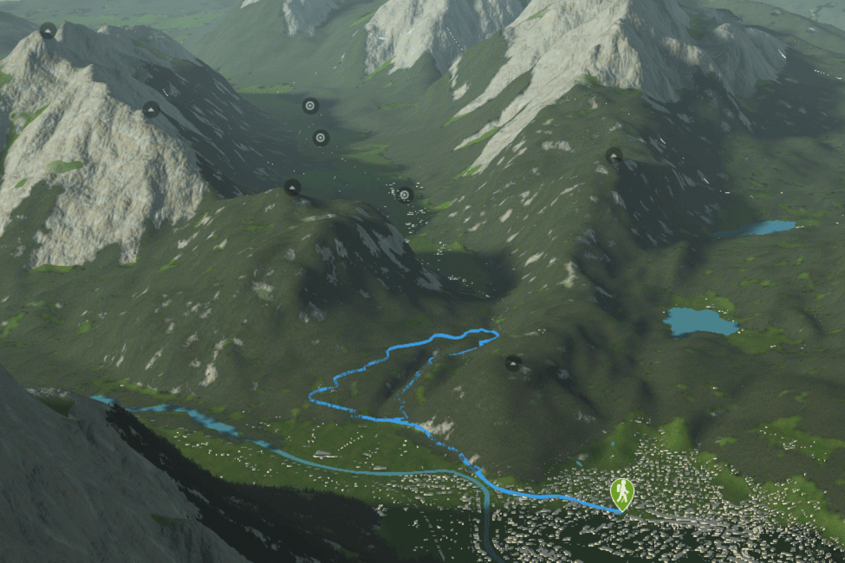 3D-Kartenausschnitt der Wanderung durch die Leutaschklamm zwischen Bayern und Tirol