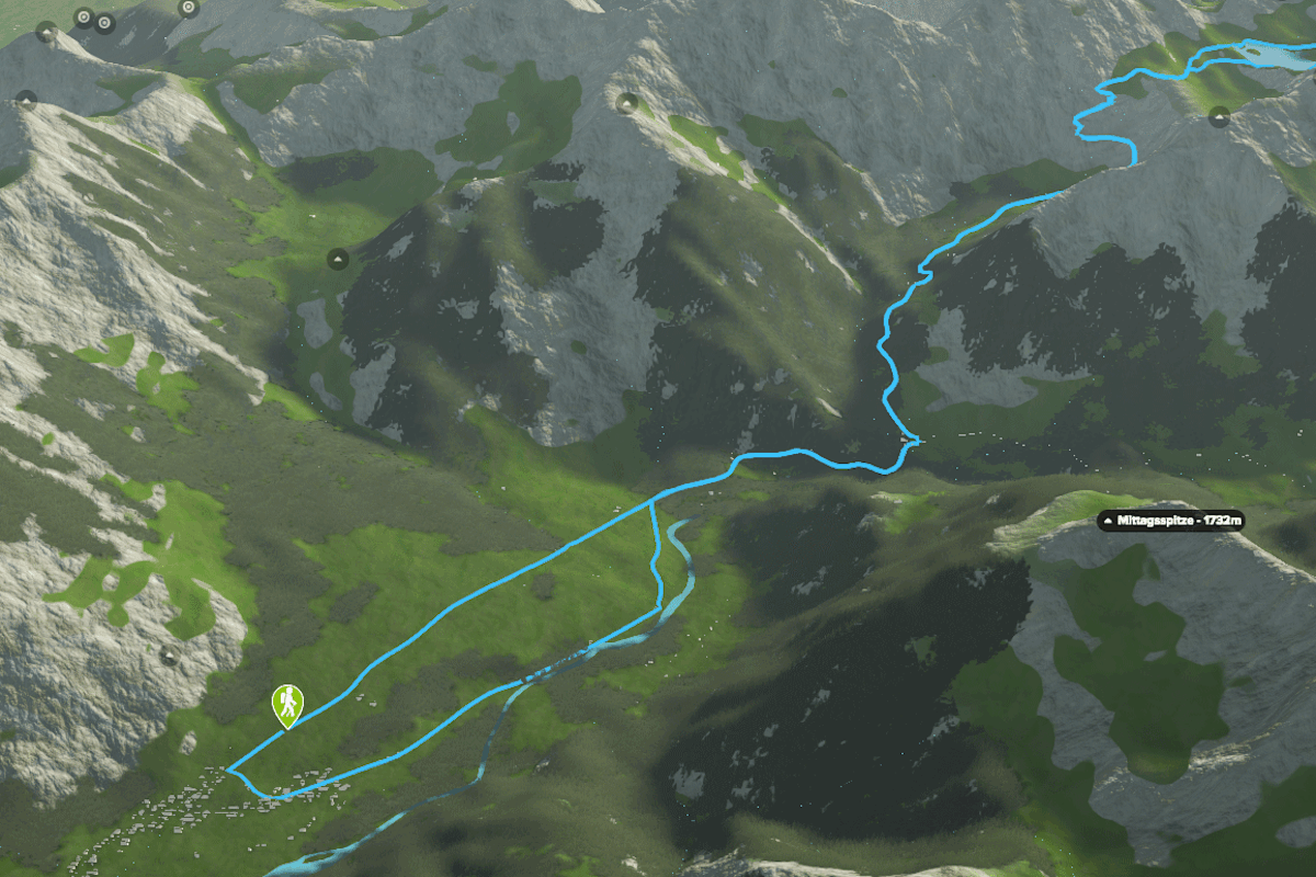 3D-Kartenausschnitt der Wanderung zum Schrecksee in Bayern