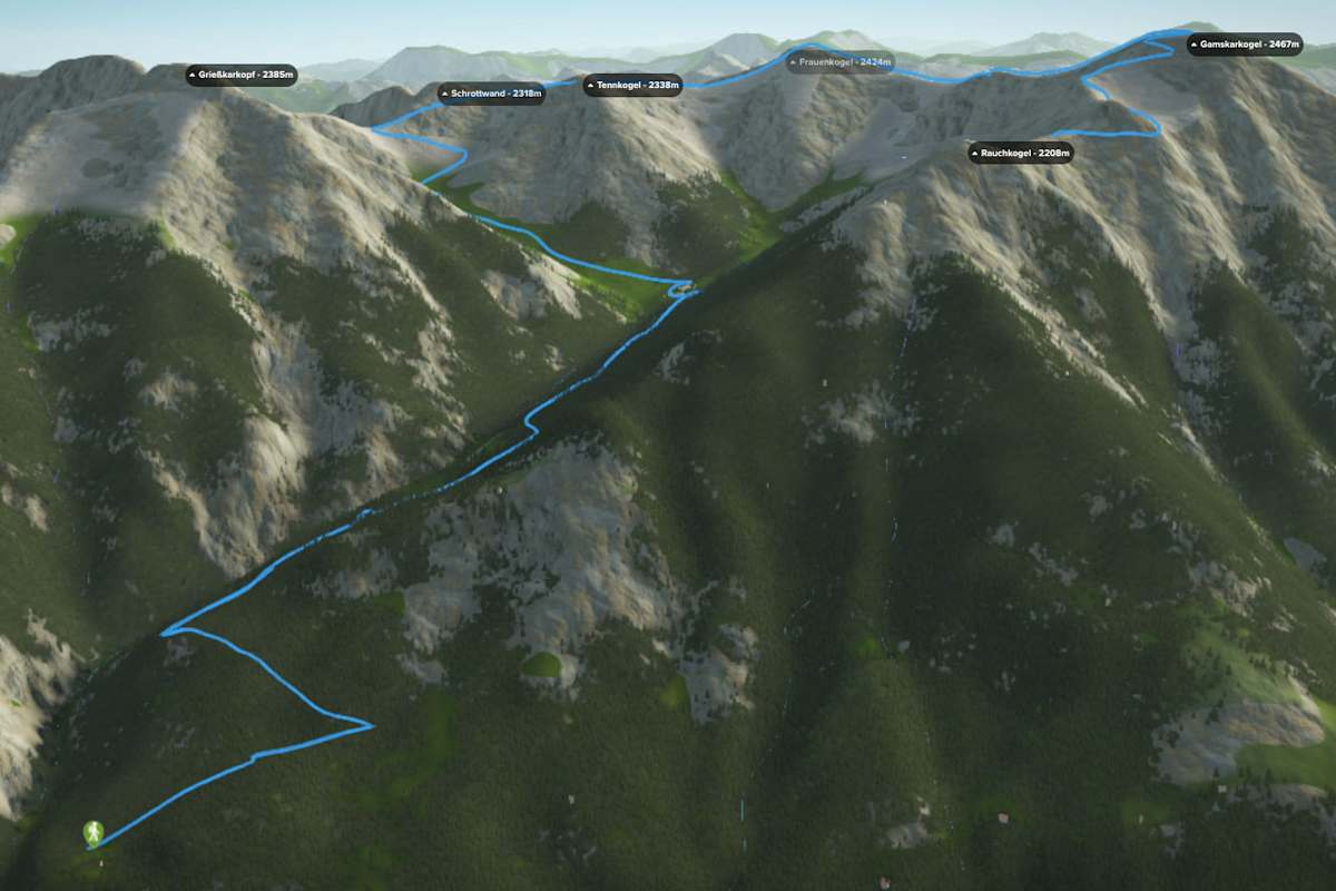 3D-Kartenausschnitt der Wanderung von Bad Hofgastein auf den Gamskarkogel in Salzburg