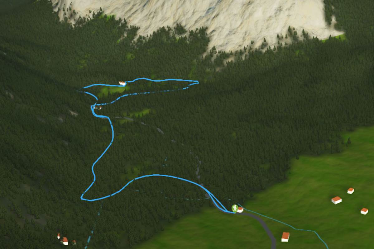 3D-Kartenausschnitt der Wanderung um den Grünen See in der Steiermark