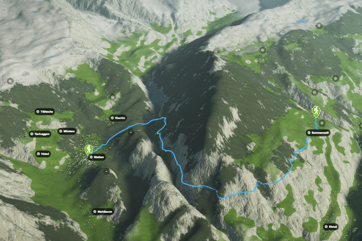 3D-Kartenausschnitt der Wanderung durch die Massaschlucht im Wallis