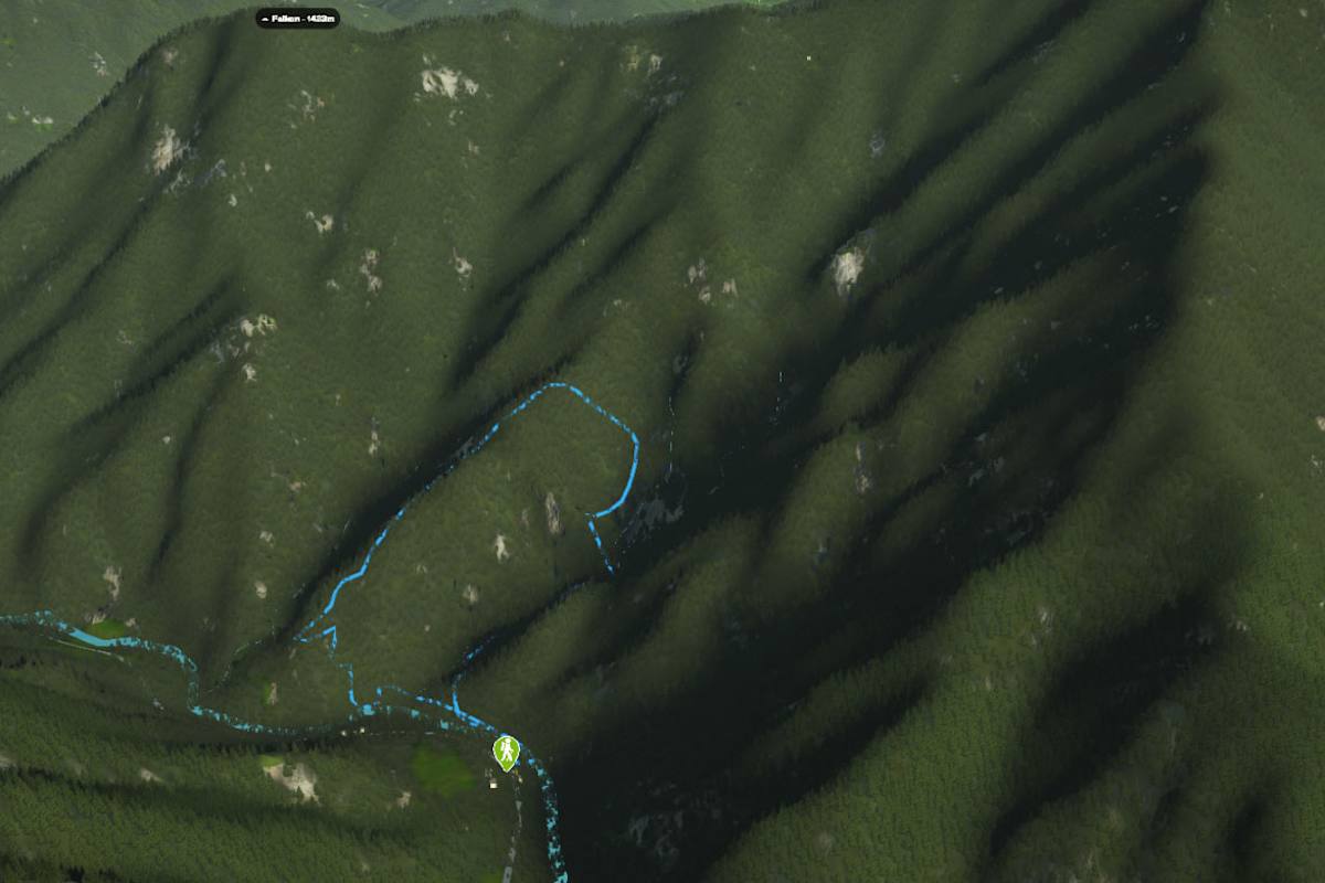 3D-Kartenausschnitt der Wanderung durch die Palfauer Wasserlochklamm in der Obersteiermark