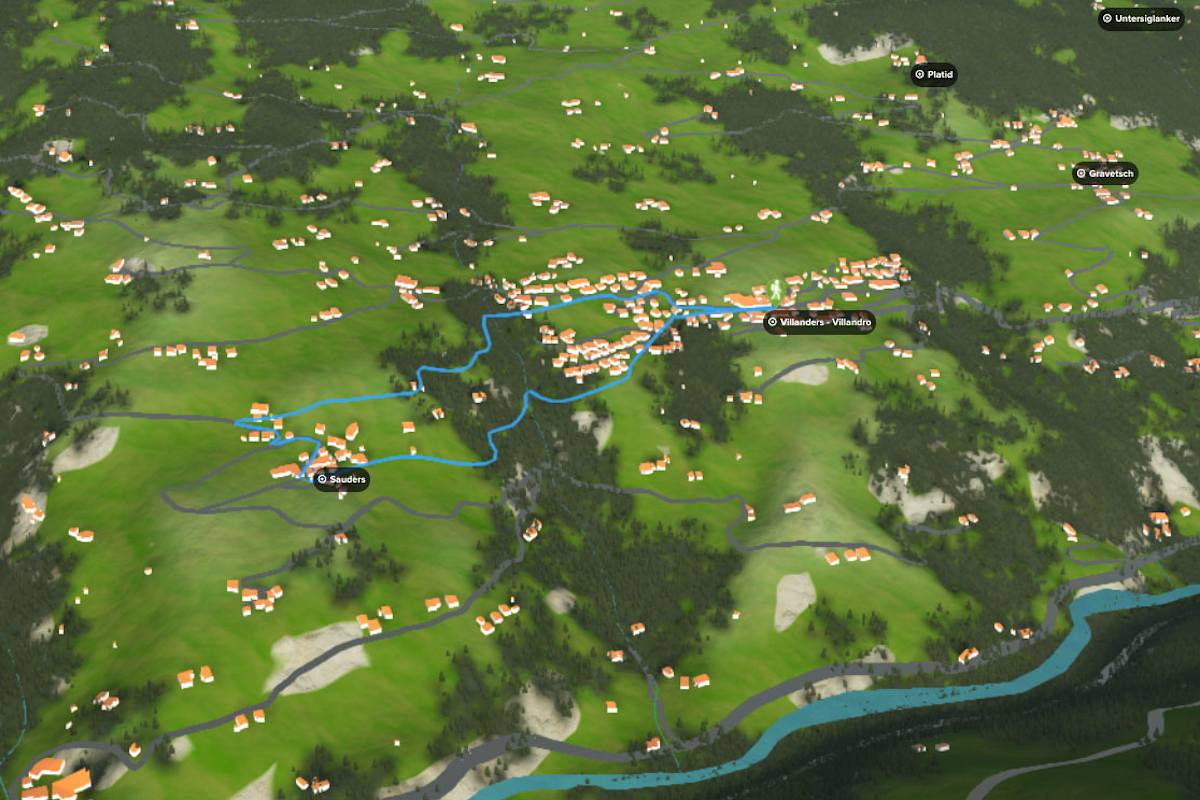 3D-Kartenausschnitt des Törggelewegs Villanders im Südtiroler Eisacktal