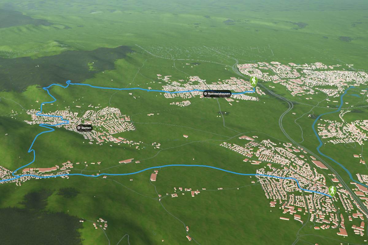 3D-Kartenausschnitt der Wanderung durch die Weinberge oberhalb des Remstals in Baden-Württemberg
