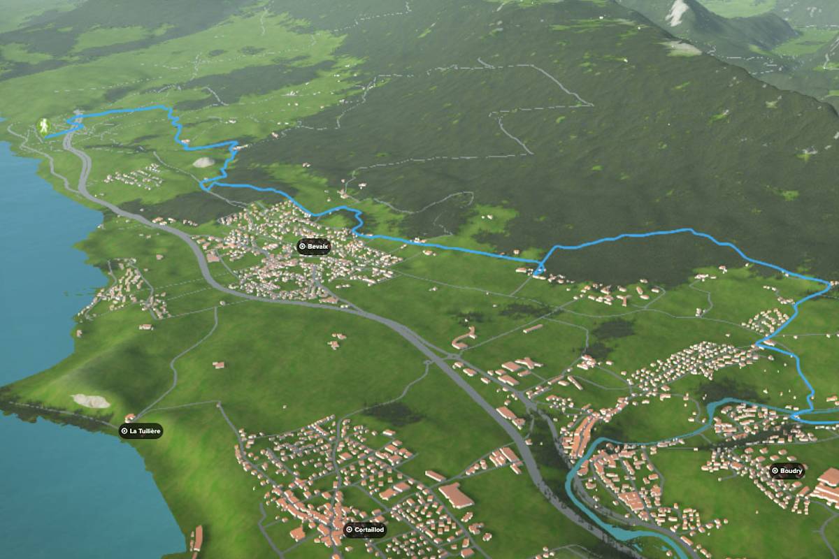 3D-Kartenausschnitt der Wanderung durch die Neuenburger Rebberge am Neuenburgersee