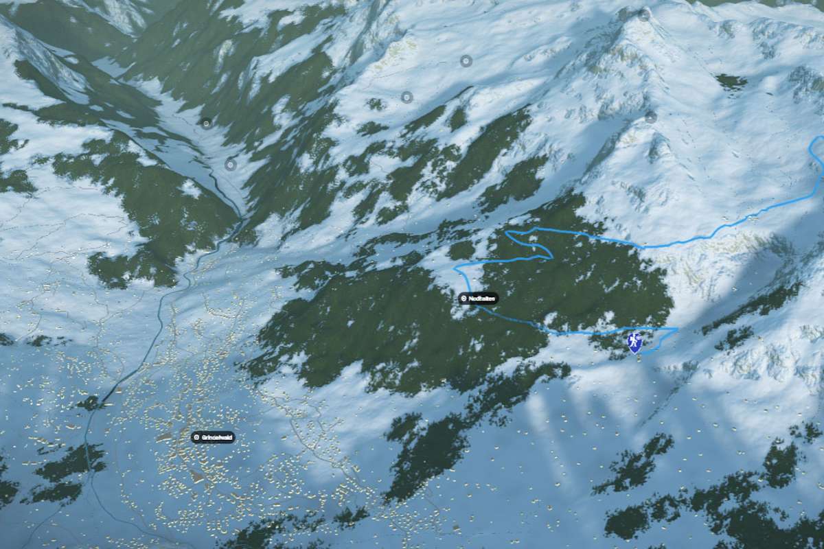 3D-Kartenausschnitt der Winterwanderung von der Bergstation First nach Bort in der Jungfrau-Region