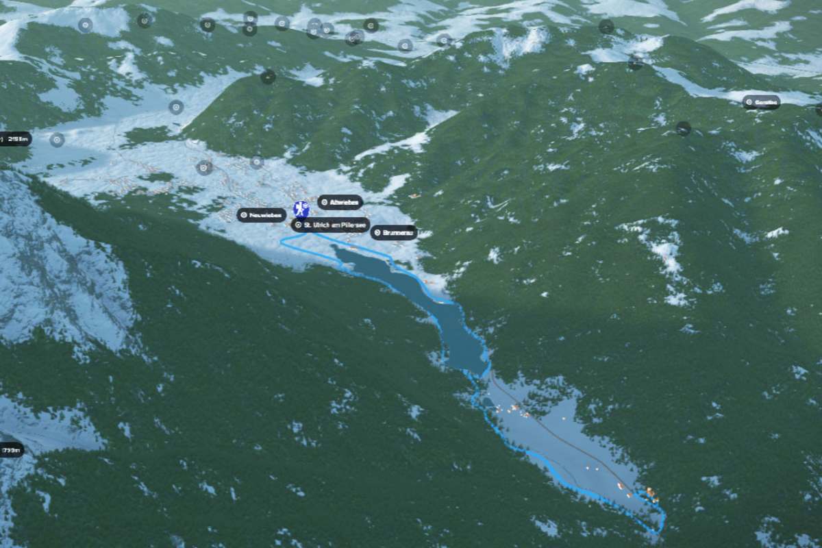 3D-Kartenausschnitt der Winterwanderung rund um den Tiroler Pillersee
