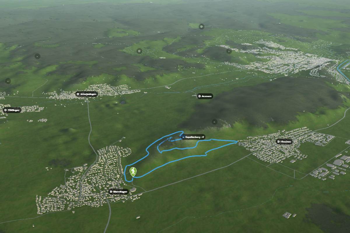 3D-Kartenausschnitt des Wurmlinger Kapellenwegles in Baden-Württemberg