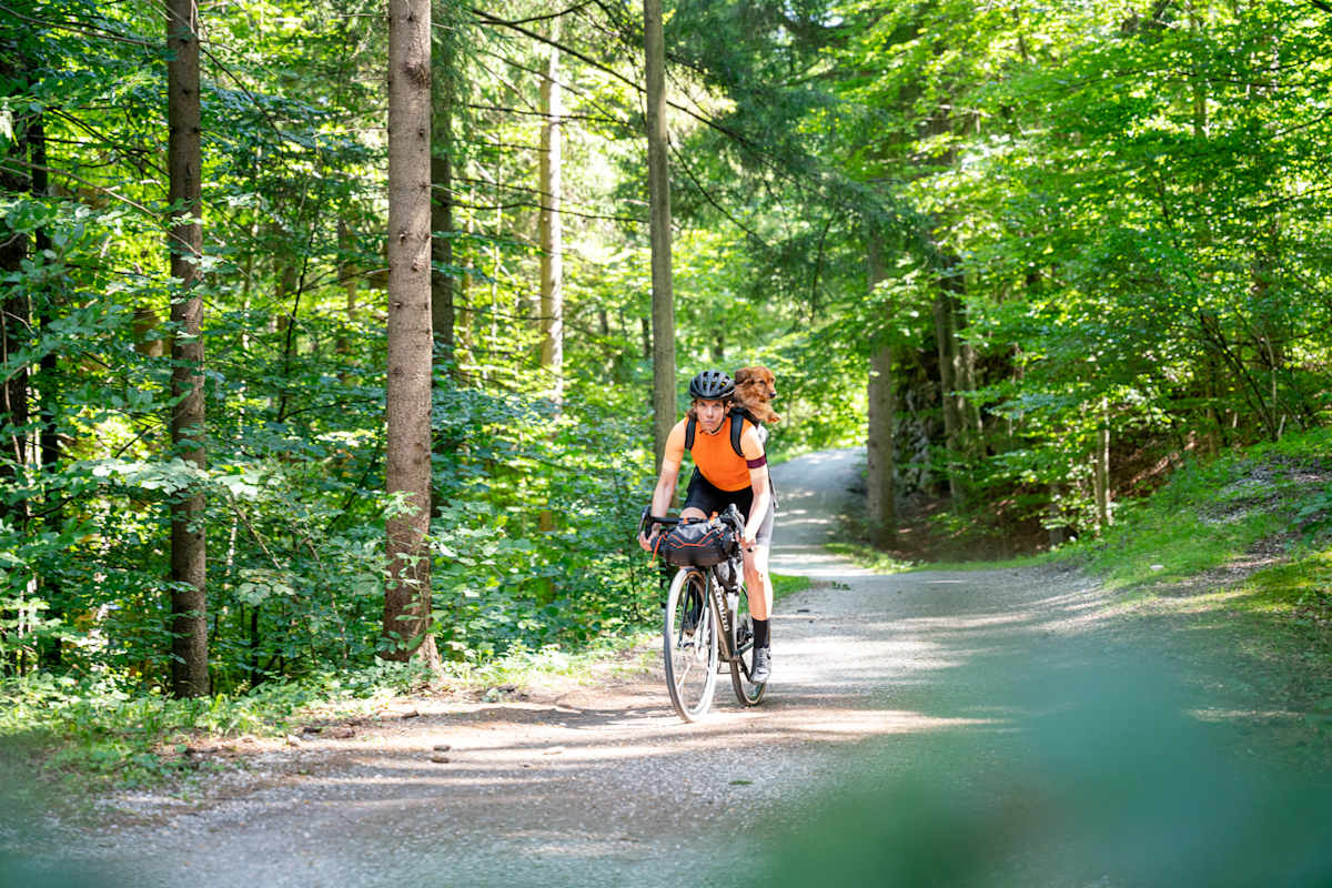 Samantha (Spitzname „Semmel“) liebt Radfahren und ist mit ihrem Frauchen auch privat oft im Sattel unterwegs – Profibrille inklusive.