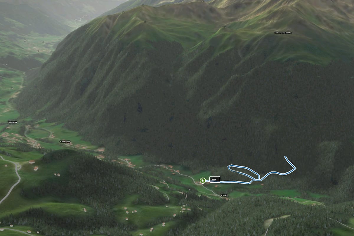 3D-Kartenausschnitt der Wasserfalltour zum Gößnitzfall