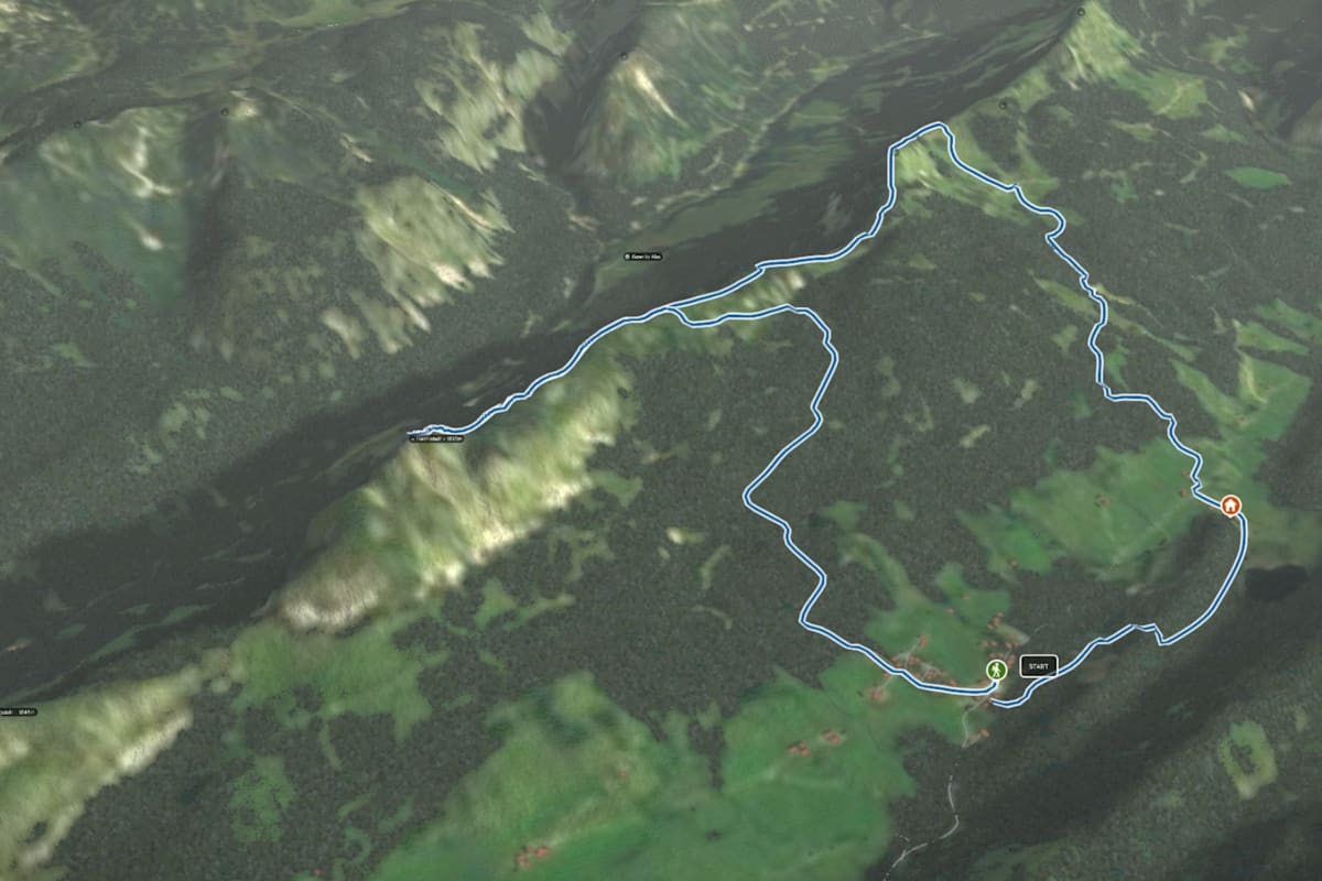 3D-Kartenausschnitt der Wasserwanderung auf den Hechlstein und hinab zum Spechtensee