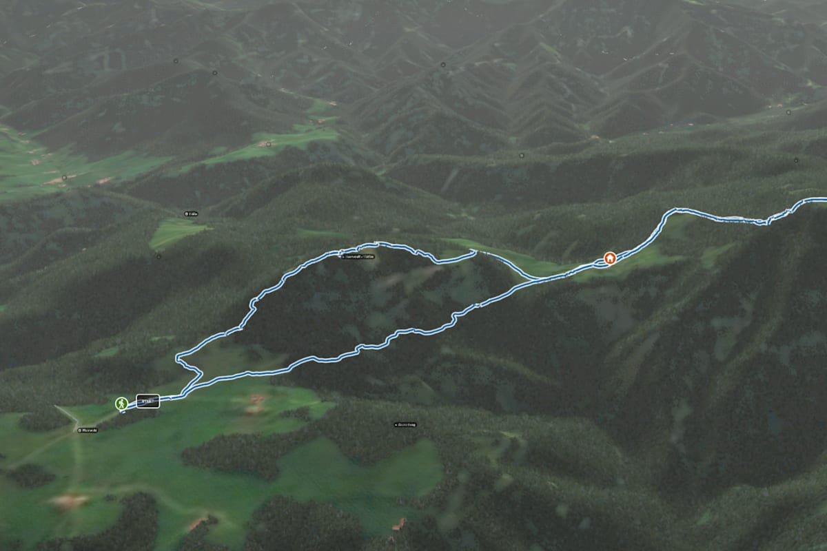 3D-Kartenausschnitt der Wanderung zum Reisalpen-Schutzhaus in den Gutensteiner Alpen