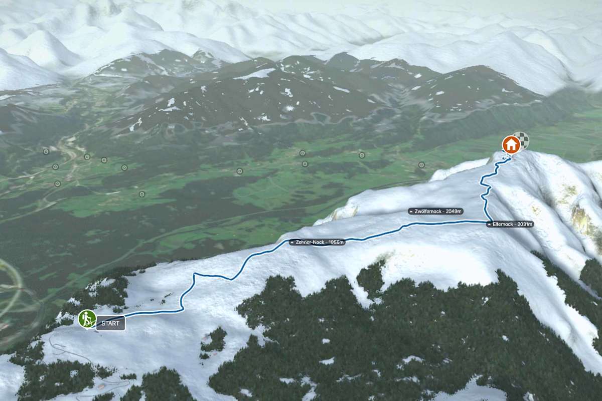 3D-Kartenausschnitt der Skitour auf den Dobratsch in den Gailtaler Alpen, Kärnten