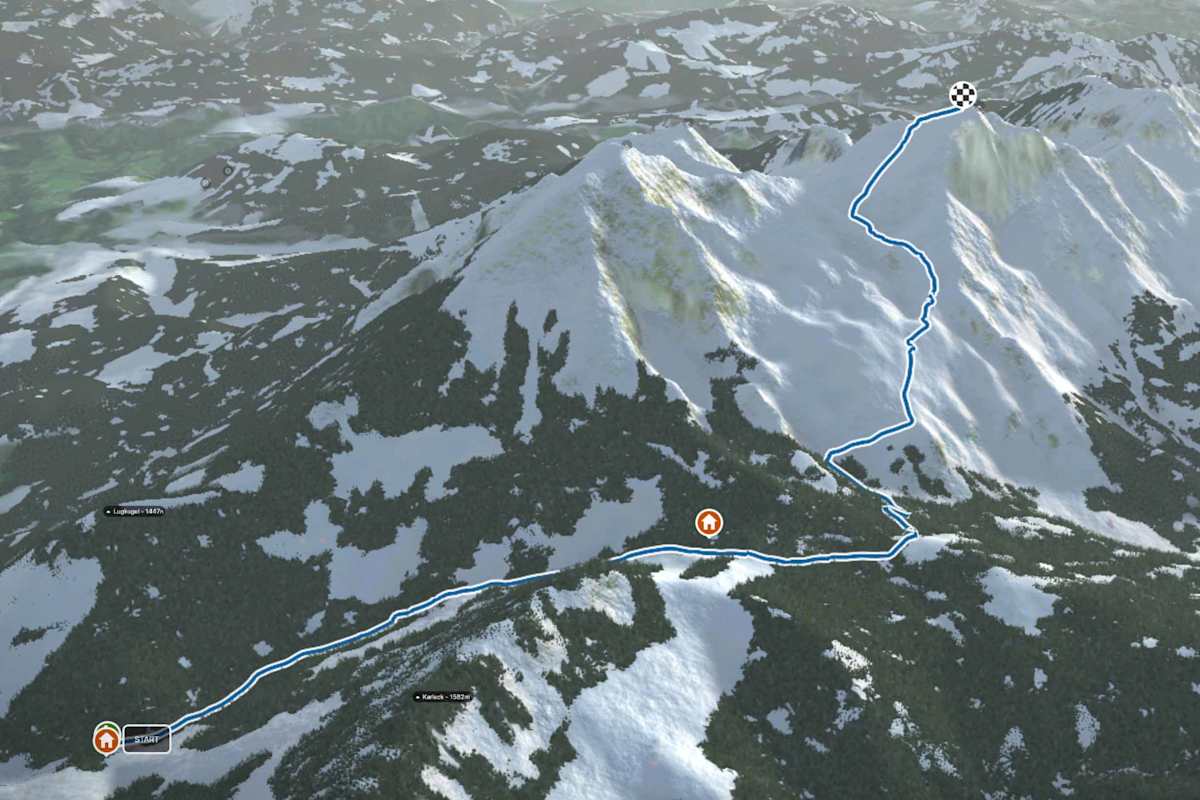 3D-Kartenausschnitt der Skitour auf den Scheiblingstein (2.197 m)