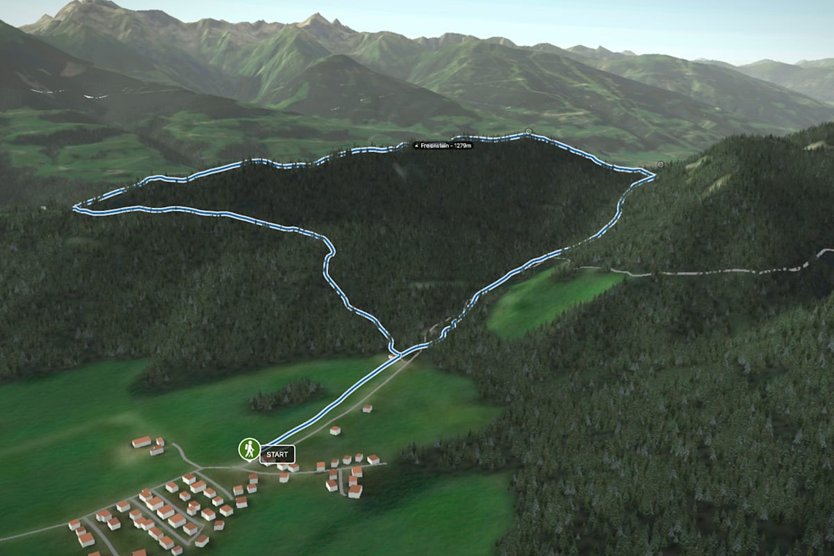 3D-Kartenausschnitt der Wanderung auf den Frauenstein (1.279 m) im Dachsteingebirge