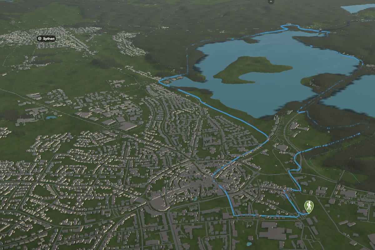 3D-Kartenausschnitt der stadtnahen Wanderung rund um den Halterner Stausee