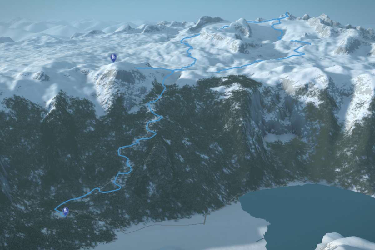 Bergwelten: 3D-Kartenausschnitt der Skitour auf den Dachstein