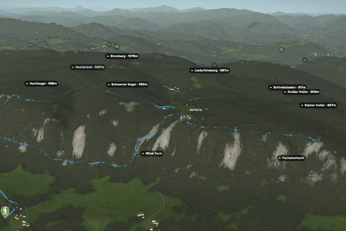 3D-Kartenausschnitt der Rundwanderung Hohe Wand