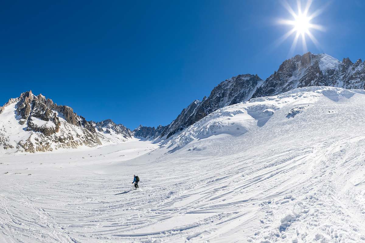 Freerider bei der Abfahrt am Rognons Gletscher