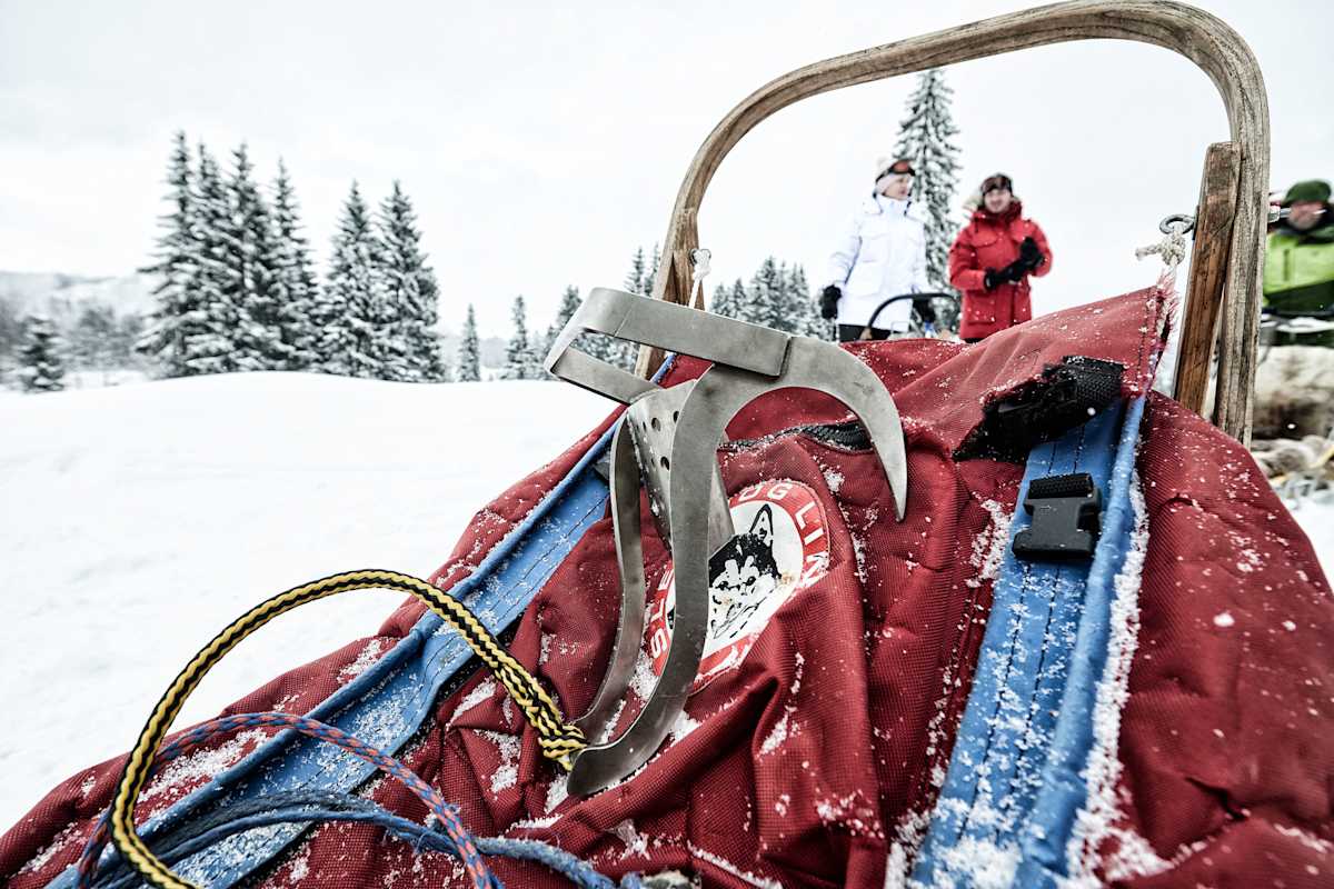 Schneeanker zum Befestigen des Schlittens.
