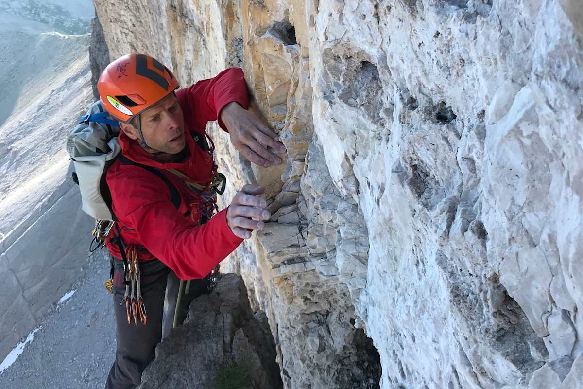 Paul Mair während einer großartigen Tour mit einem seiner liebsten Gäste an der Großen Zinne in den Dolomiten
