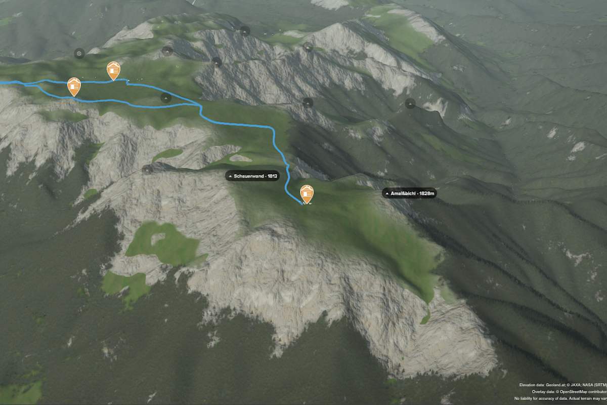 Kartenausschnitt: Die Tour auf der Schneealpe im Rax-Gebiet im Gesamtüberblick