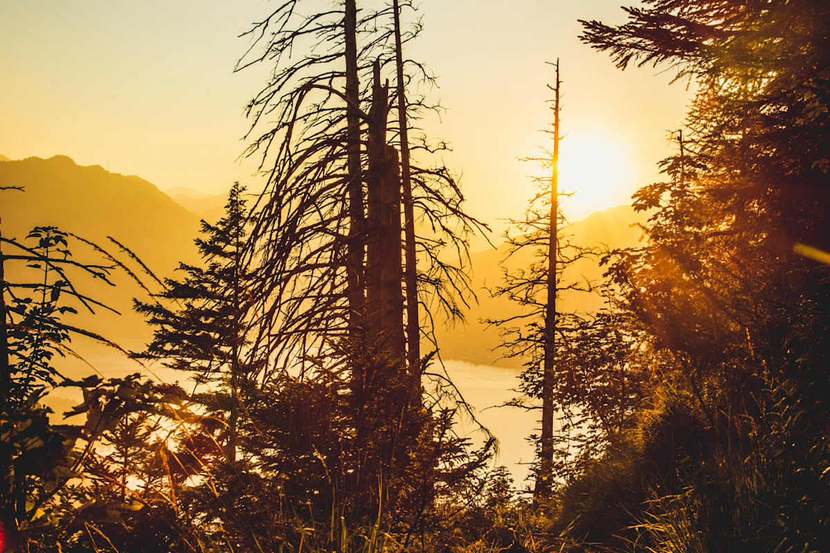 Sonnenuntergang beim Abstieg vom Schoberstein