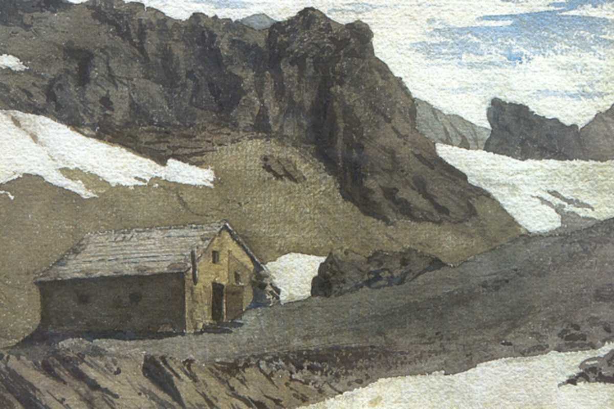 Die erste Stüdlhütte im Gemälde eines unbekannten Malers aus dem Jahr 1874