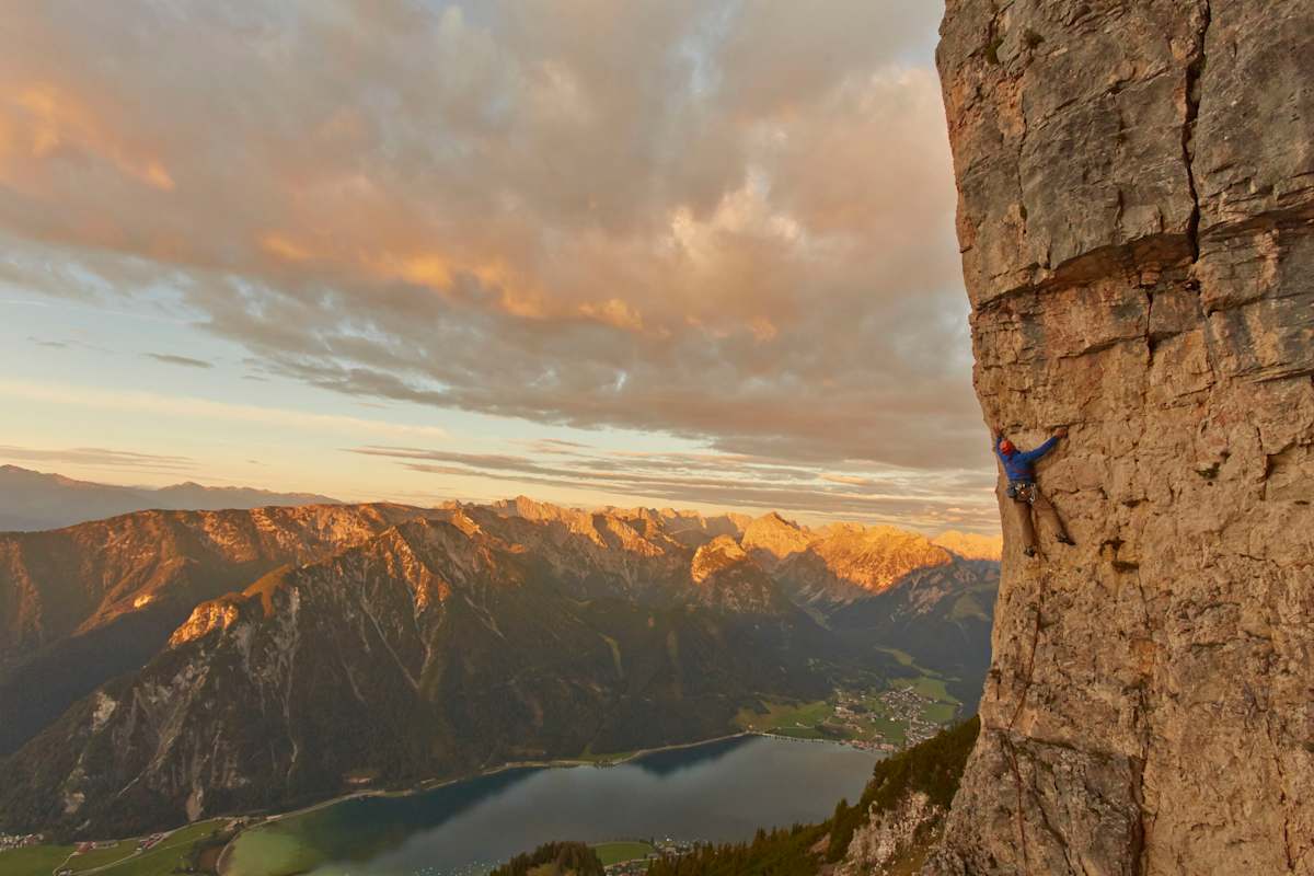 Klettern am Rotspitz (2.067 m) im Rofan über dem Achensee