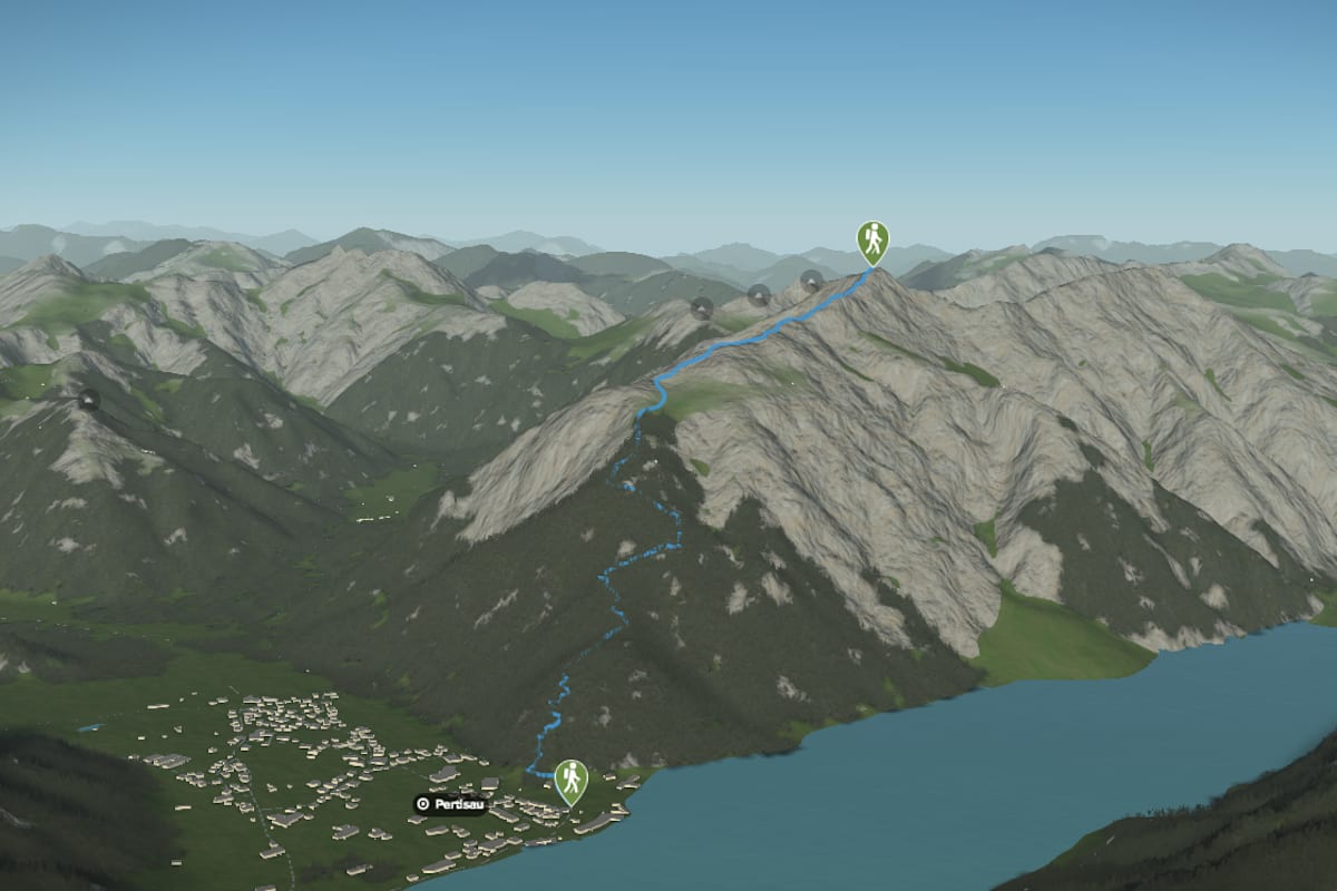 3D-Kartenausschnitt der Wasserwanderung auf die Seespitze am Achensee