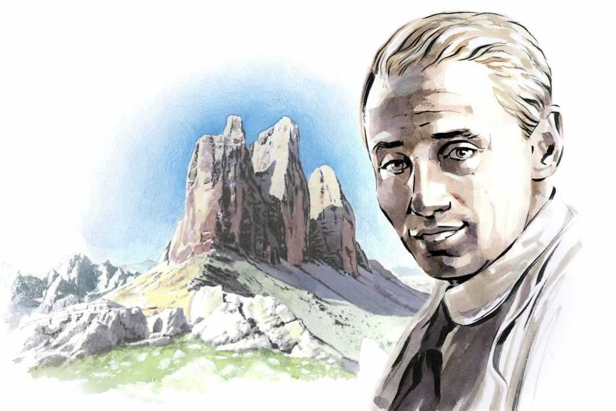 Paul Preuß vor den Südtiroler Drei Zinnen