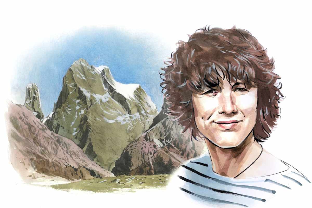 Catherine Destivelle vor den Nameless Tower in Pakistan