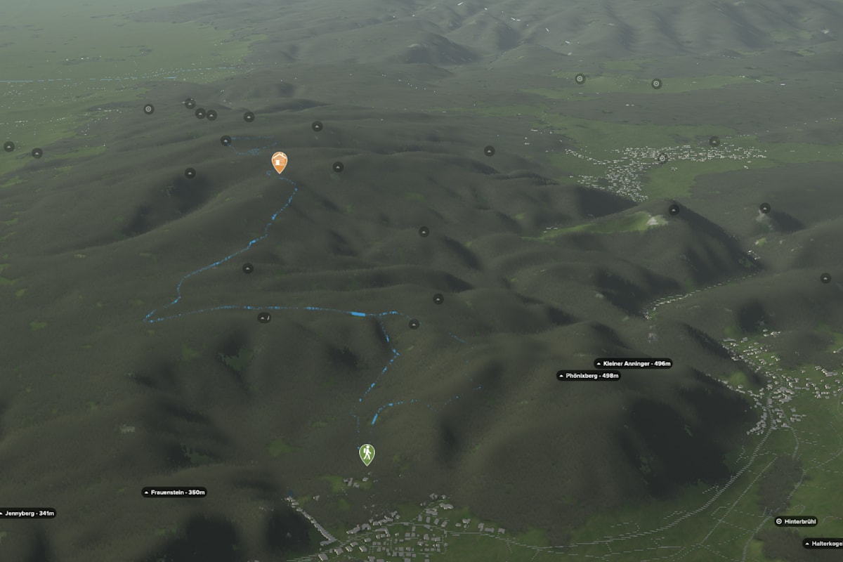 3D-Kartenausschnitt der Rundwanderung auf den Anninger (675 m) in Niederösterreich