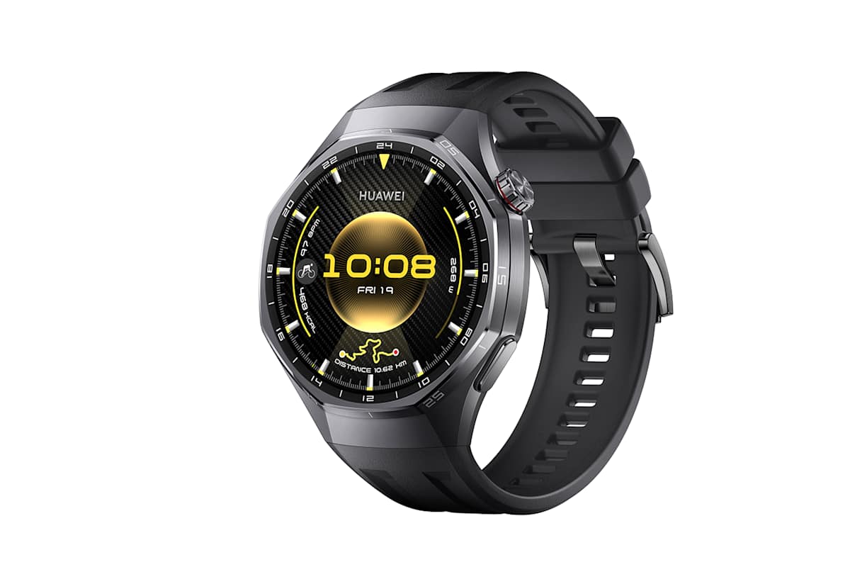 HUAWEI WATCH GT 6 mit schwarzem Armband – robuste Outdoor-Smartwatch für Sport und Abenteuer in den Bergen.
