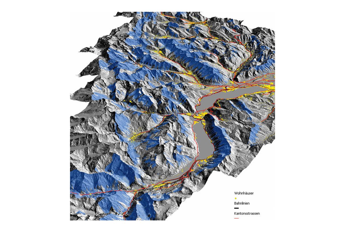 Interlaken/Schweiz: Karte von Lawinenabgängen