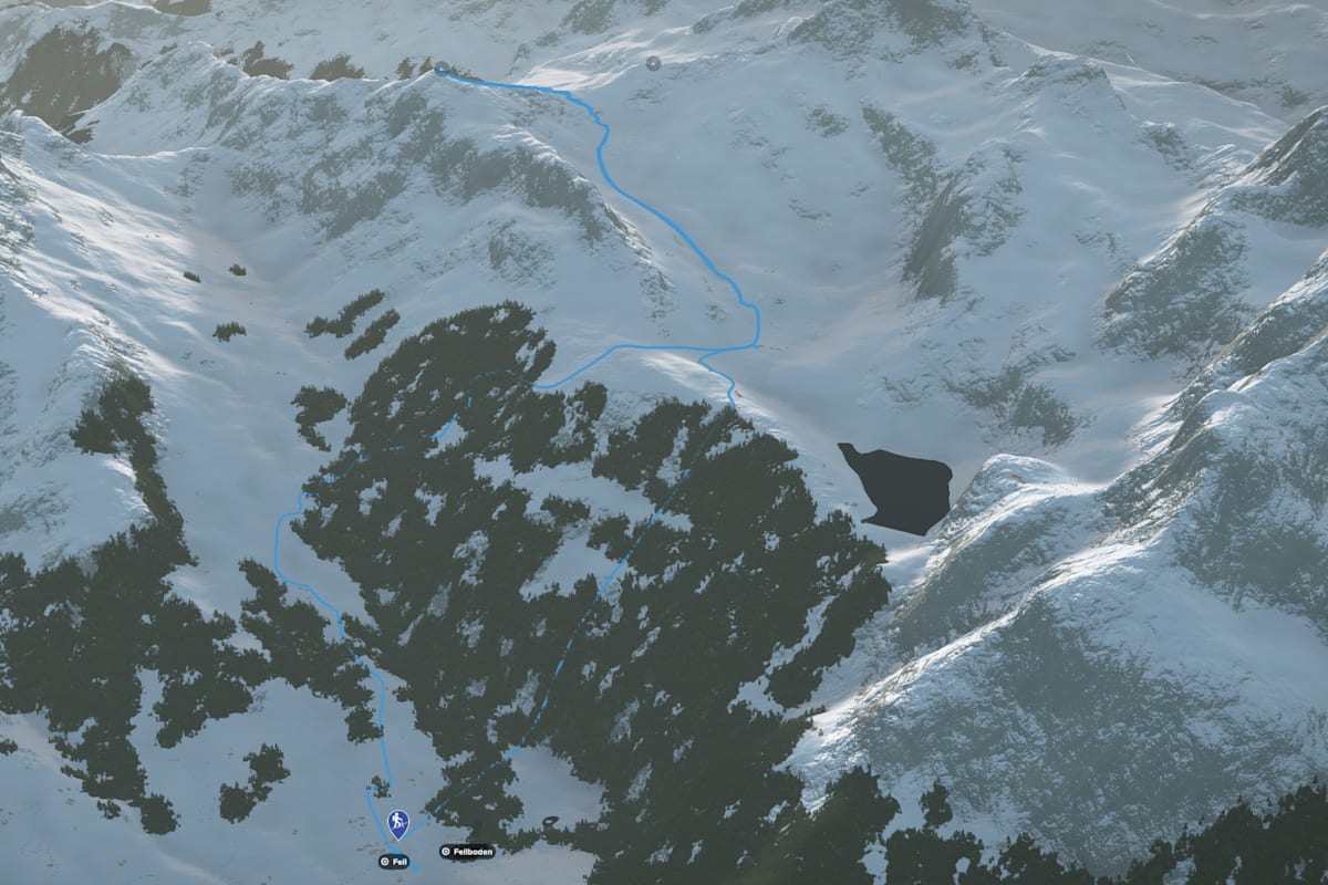 3D-Kartenausschnitt der Skitour auf den Chaiserstuel in den Urner Alpen
