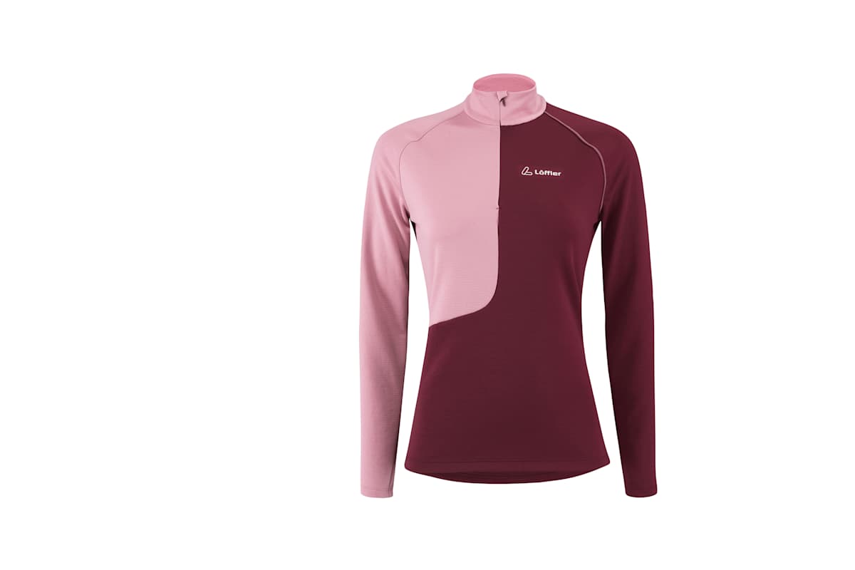 Die Midlayer Tech-Merino von Löffler in der Farbe Aubergine.