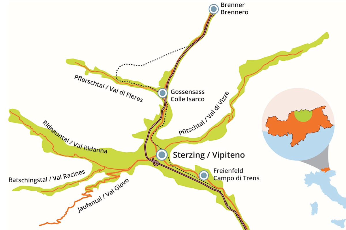 Karte der Ferienregion Sterzing-Ratschings-Gossensass