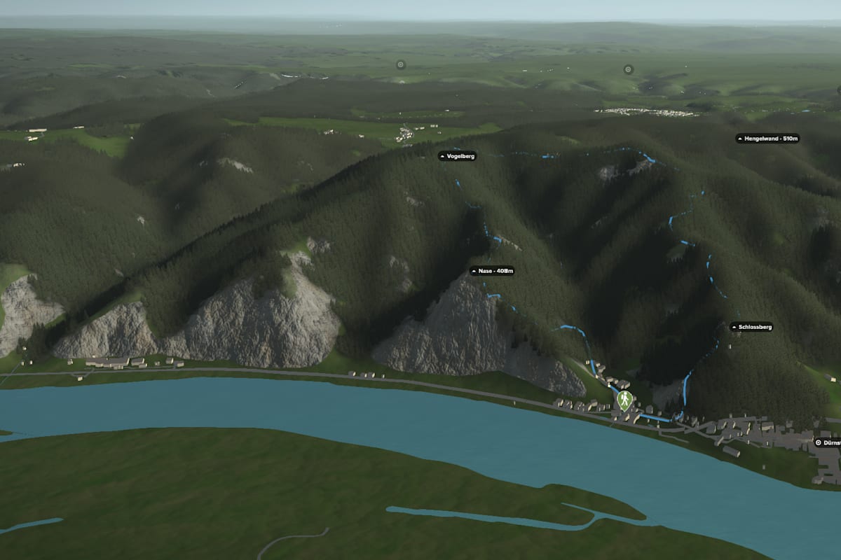 3D-Kartenausschnitt der Rundwanderung Vogelbergsteig
