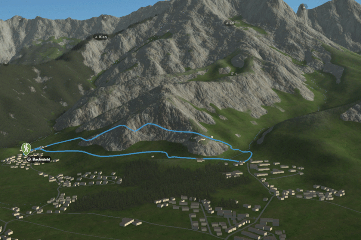 3D-Kartenausschnitt der stadtnahen Wanderung auf die Einsiedelei St. Georg am Palfen