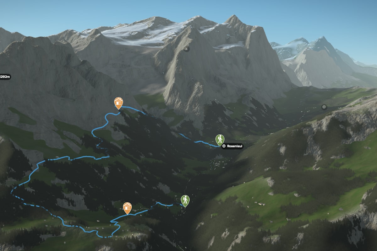 3D-Kartenausschnitt der Bergtour auf die Engelhornhütte